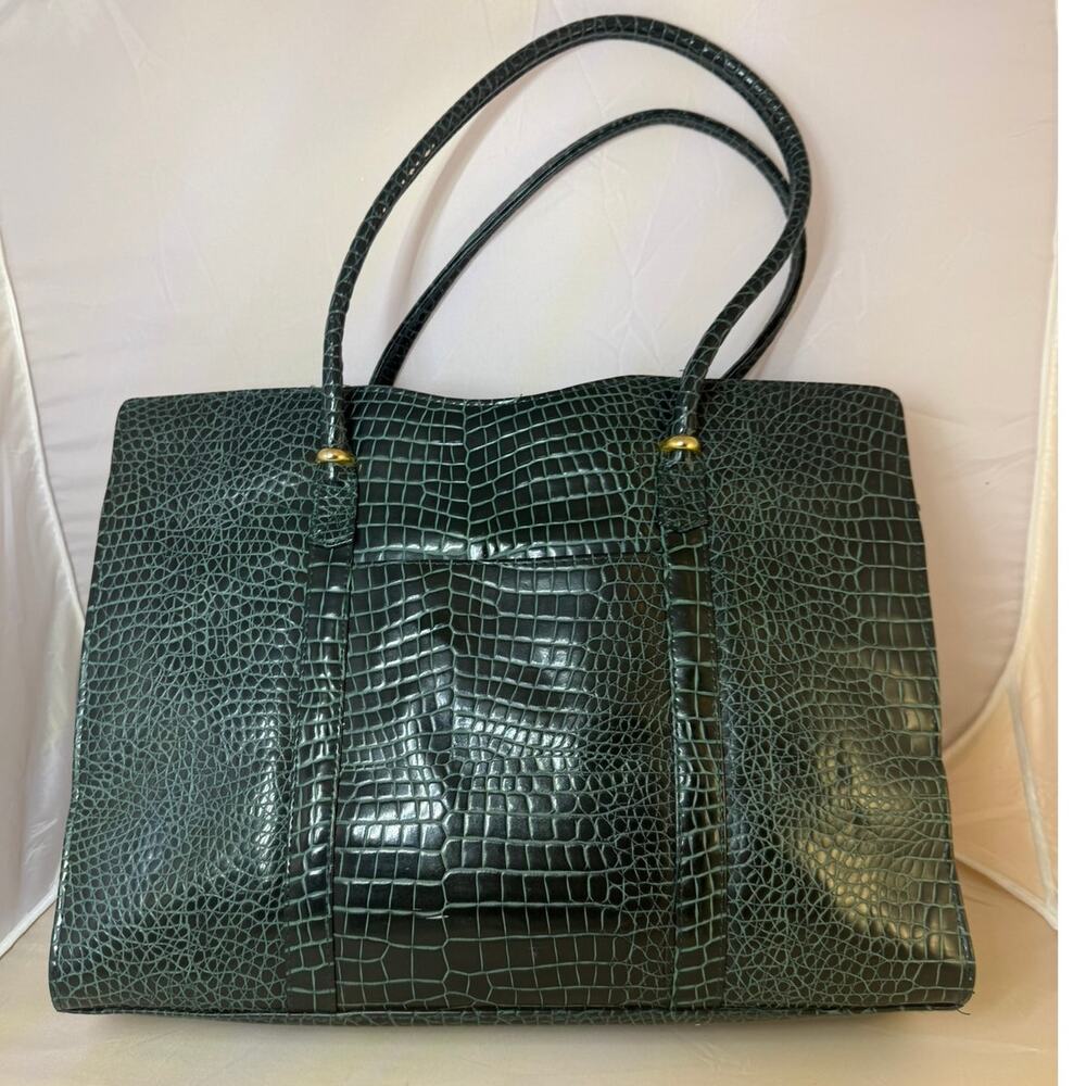 Alpha Kappa Alpha AKA Green Faux Croc Tote Shoulder Bag Large Purse